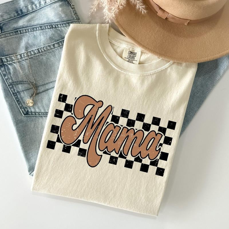 Mama Retro Checkered, Aesthetic, Vintage, Comfort Colors Tshirt, Women's Crew Neck, Crewneck Hoodie, Sweatshirt