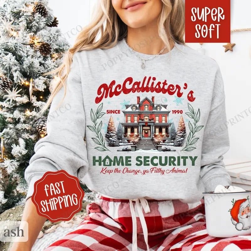 McCallisters Home Security Sweatshirt, Christmas Sweater, Women's Holiday Crewneck T-Shirts, Hoodie | RetroVerseTees.com