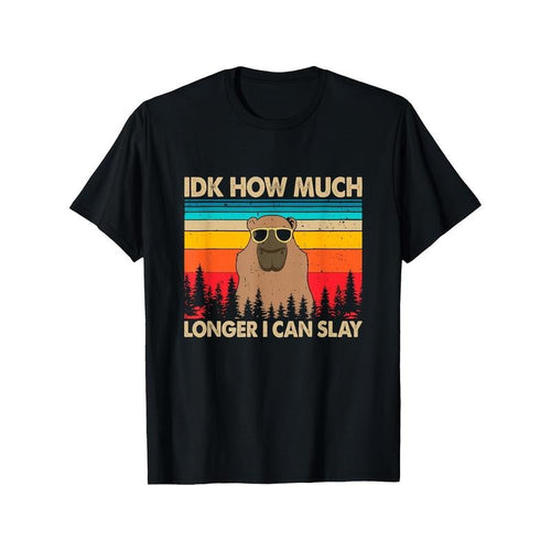 Men's "IDK How Much Longer I Can Slay" Capybara Graphic Tee - 100% Cotton, Casual Crew Neck, Short Sleeve, All-Season...