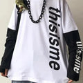 Men's 2 in 1 Colorblock & Letter Print Drop Shoulder Tee, Casual Regular Fit Long Sleeve Round Neck T-shirt for Daily...