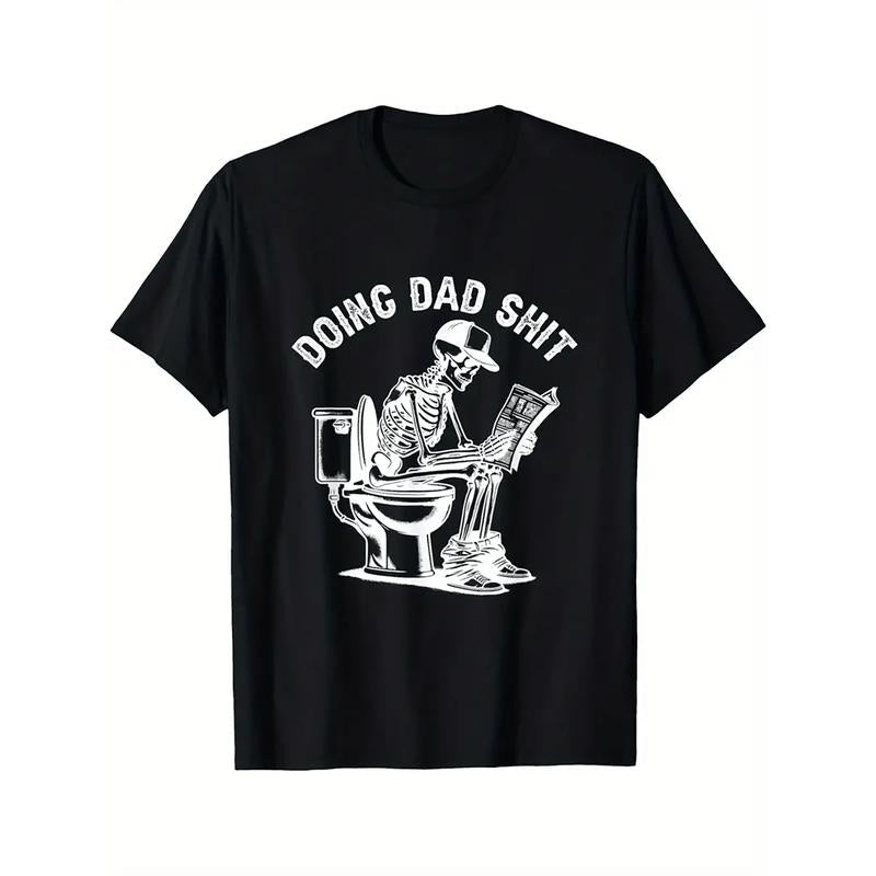 Men's Cotton T-Shirt, "Doing Dad Shit" Skeleton Print, Casual Crew Neck, Short Sleeve, Soft Breathable Fabric, Regular...