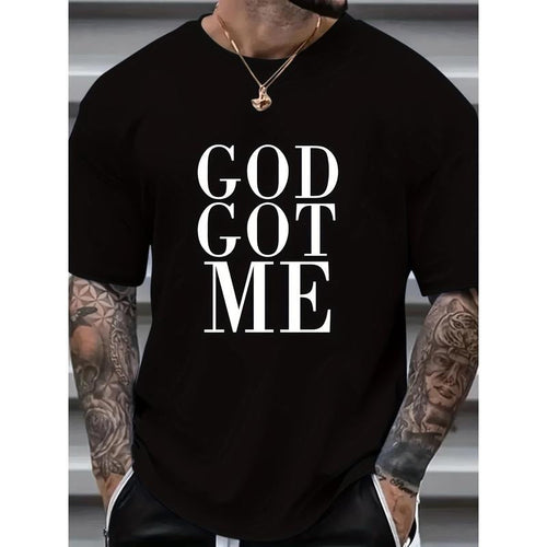 Men's T-shirt, "God Got Me" Graphic Print Short Sleeve Tees For Summer, Men's Clothing Made in USA Hoodie, Sweatshirt