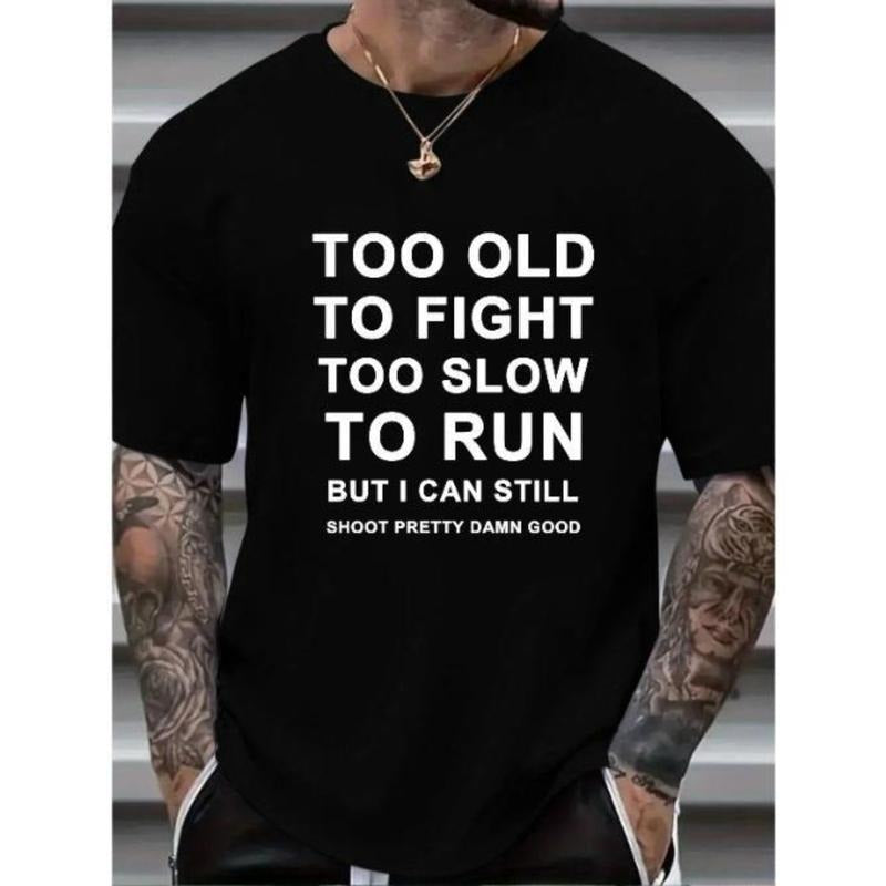 Men's T-shirt, Letters Print, Summer Trendy Short Sleeve Tees For Male, Big & Tall Made in USA Hoodie, Sweatshirt