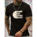 Men's Volleyball Graphic T-Shirt - 100% Polyester Casual Crew Neck Tee with Bump Set Spike Repeat Print