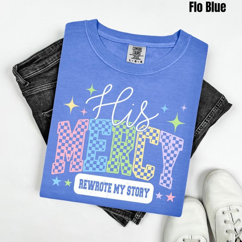 Mercy Rewrote My Story Checkered Comfort Colors T-Shirt 'NLB' Hoodie, Sweatshirt | RetroVerseTees.com