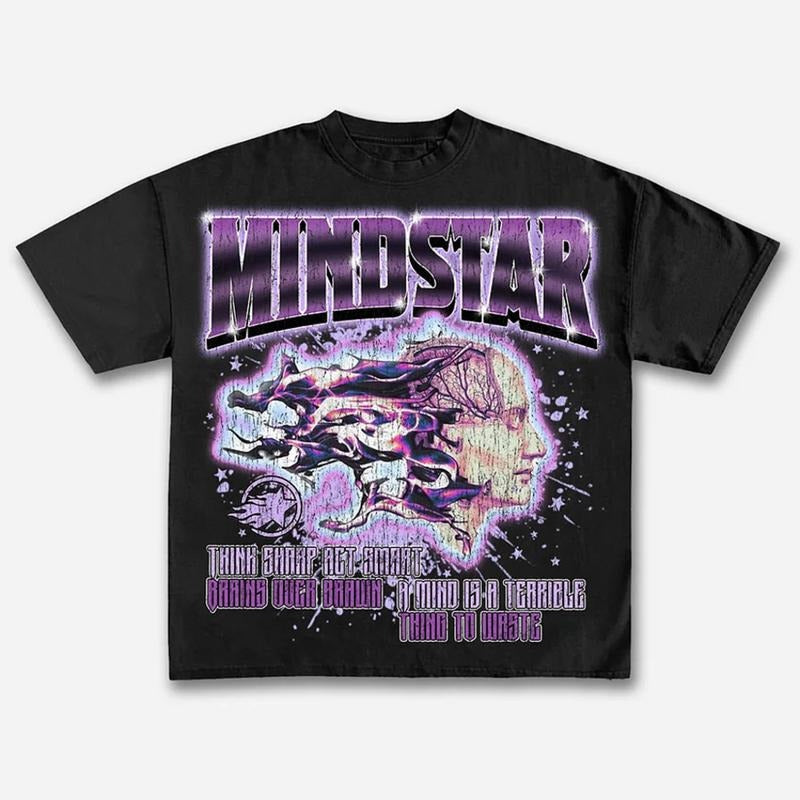 Mindstar-Burning Thinking Classic Printed Cotton T-Shirt Casual Oversized Y2k Streetwear Top Graphic Tee for Men Women...