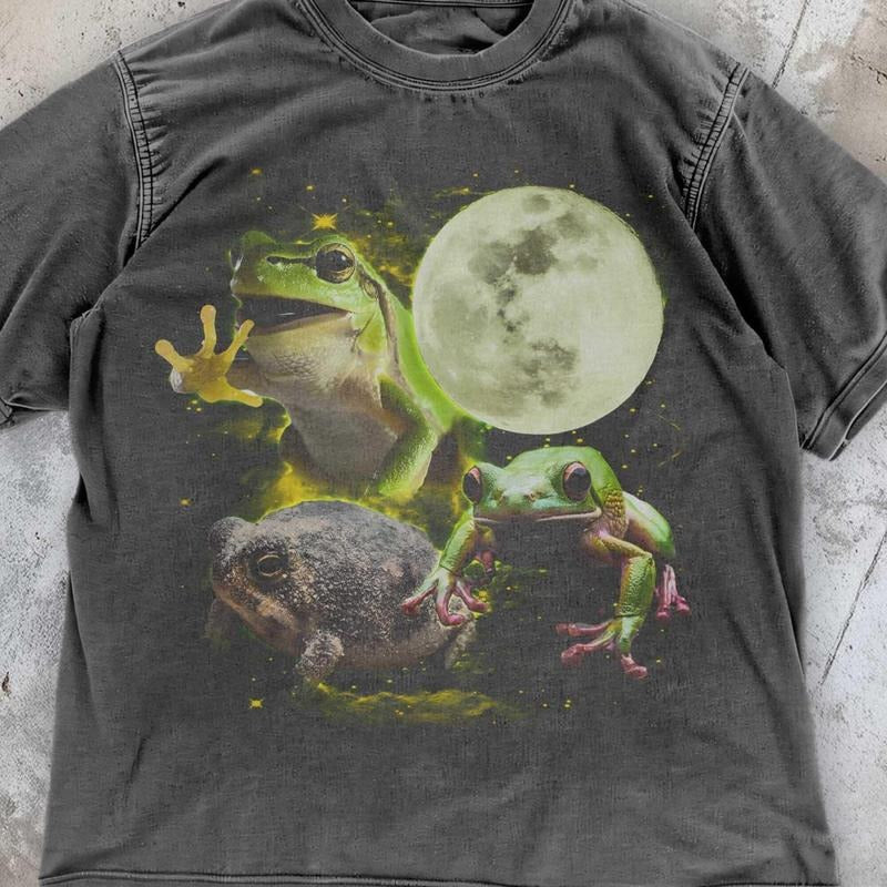 [ Mineral Wash ] Retro Frog And Moon TShirt , Vintage Style Frog Shirt , Wildlife Nature Graphic Tee , Cottagecore Shirt...