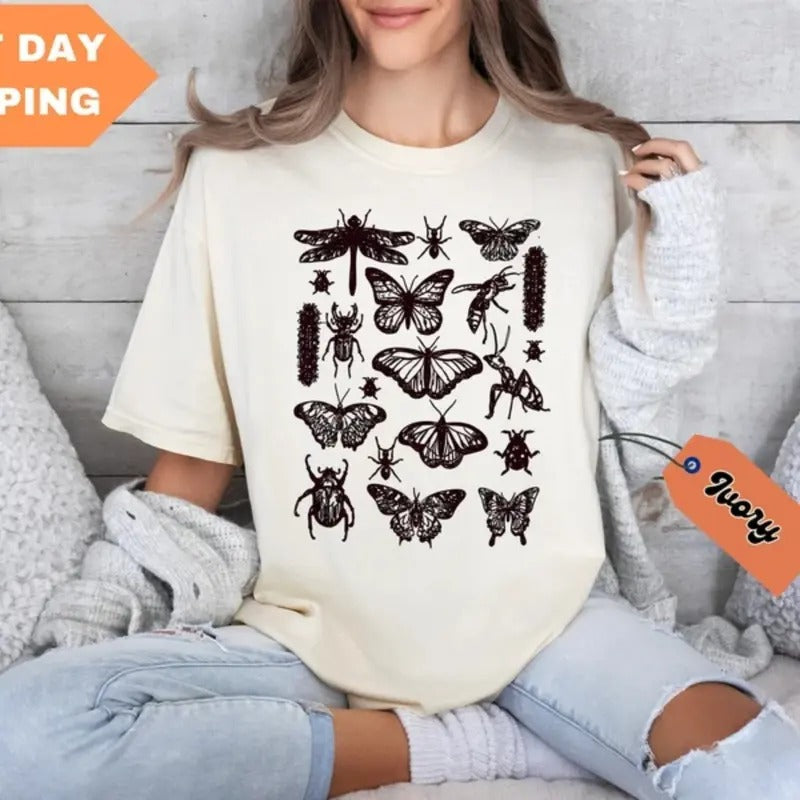 Moth Shirt, Vintage Butterfly Moth Shirt, Cottagecore Boho Tee, Aesthetic Trendy Shirt, Whimsigoth Clothing, Dark...