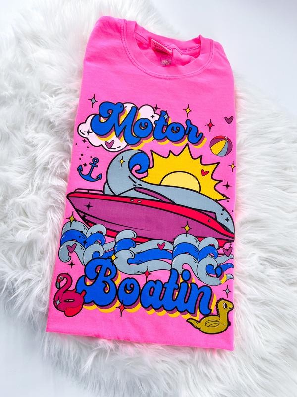 Motor Boatin Retro Boat Summer Tshirt  in Multiple colors Comfy Unisex T-Shirt Oversized Womenswear Hoodie, Sweatshirt