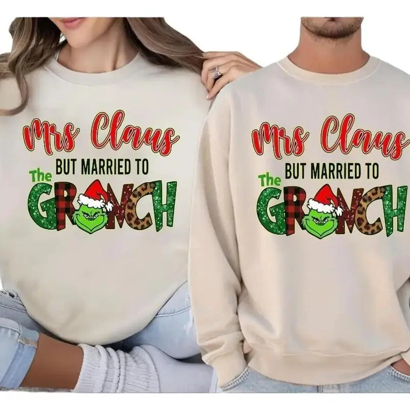 Mrs Claus but Married to the Grinch full Colour Sublimation Adult Sweatshirt , Merry Chirtmas Crewneck Sweatshirt, For...
