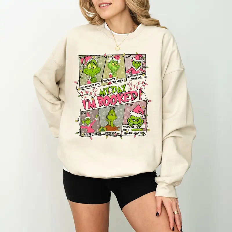 My Day I'm Booked Sweatshirt, Christmas Movies Sweater, Retro Christmas Sweatshirt, Pink Christmas Shirt, Christmas...