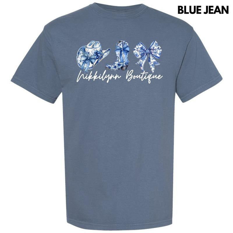 NLB MERCH - Blue Floral Trio Comfort Colors T-Shirt 'NLB' Hoodie, Sweatshirt | RetroVerseTees.com