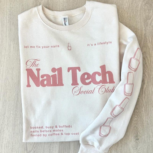 'Nail Tech Social Club' Crewneck Sweatshirt T-Shirts, Hoodie | RetroVerseTees.com