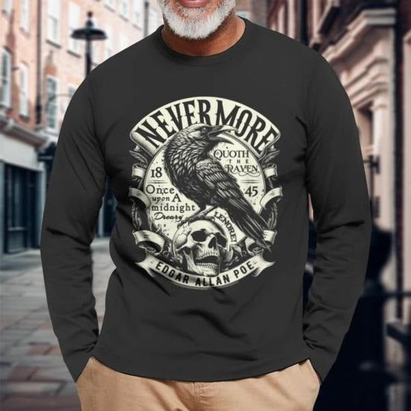 Nevermore Raven Quote Gothic Typography Edgar Allan Poe Vintage Shirt Hoodie, Sweatshirt | RetroVerseTees.com