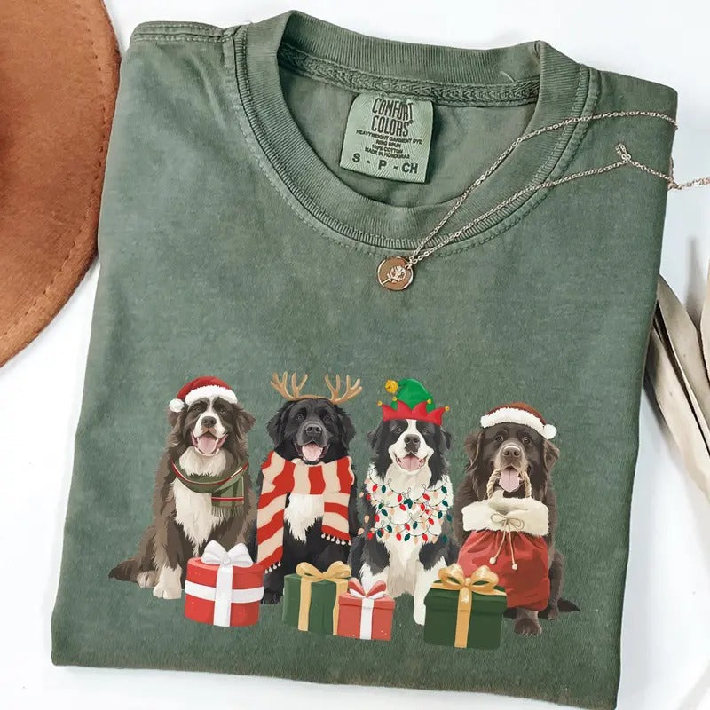 Newfoundland Comfort Colors Shirt, Christmas Newfie Mama Crewneck T-Shirt, Holiday Dog Mom Tees, Seasonal Dog Lover Gift,...