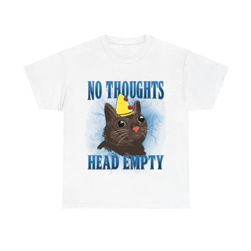 "No Thought, Head Empty" Funny Meme Cat Shirt - Unisex Graphic Tee Hoodie, Sweatshirt | RetroVerseTees.com
