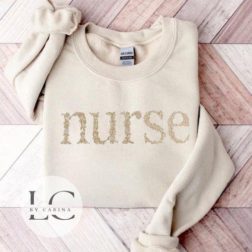 "Nurse" Floral Monochromatic Embroidered Sweatshirt - Stylish Medical Apparel - Custom Floral Design - Cozy Healthcare...