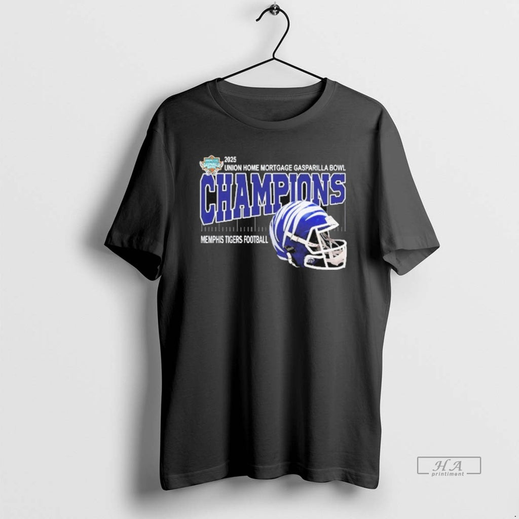 Official Memphis Tigers Football 2025 Union Home Mortgage Gasparilla Bowl Champions Helmet T-Shirts, Hoodie, Sweatshirt