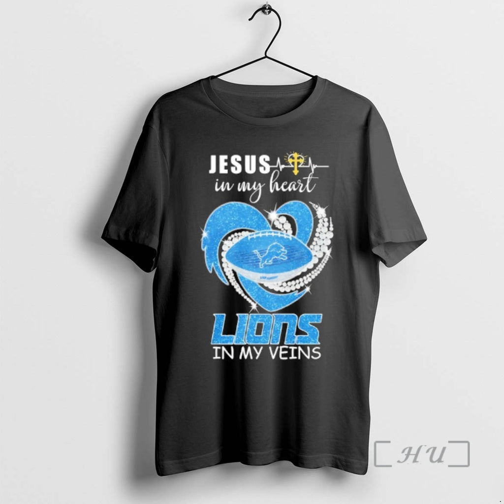 Officials Jesus In My Heart Detroit Lions In My Veins Logo Team Premium T Shirts Hoodie, Sweatshirt | RetroVerseTees.com