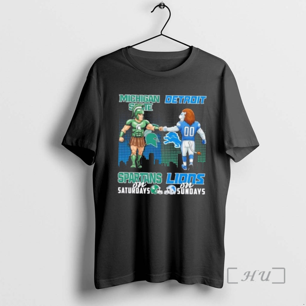 Officials Mascots Michigan State Spartans On Saturdays X Detroit Lions On Sundays Skyline Premium T-Shirts, Hoodie,...