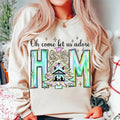 Oh Come Let Us Adore Him Neon Color Coquette Bow Christmas Tree Sweater, Christmas Jesus, Iridescent Christian Christmas,...
