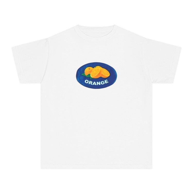 Orange Fruit Sticker Baby Tee, Cute Fruit Tee, Cottagecore Babytee, Coquette Tshirt, Retro Graphic Aesthetic, Y2k 90s...