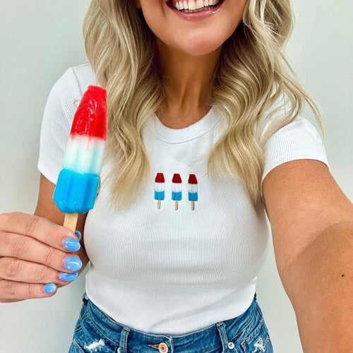'Patriotic Popsicles' Embroidered Ribbed Tee Hoodie, Sweatshirt | RetroVerseTees.com