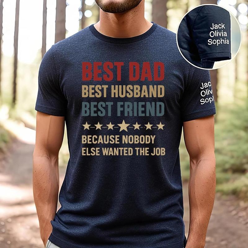 Personalized Best Dad Navy T-Shirt, Custom Father's Day Shirt With Kids Names, Best Husband, Best Friend, Gift For...