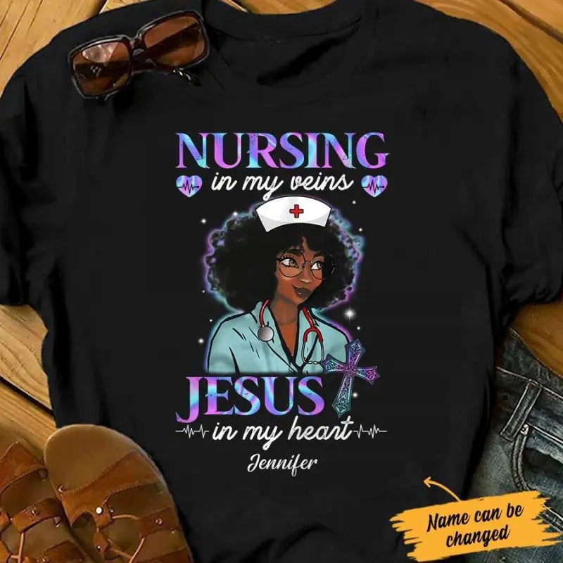 Personalized Nursing in Vein Jesus in Heart BWA T Shirt JL242 28O34 Hoodie, Sweatshirt | RetroVerseTees.com
