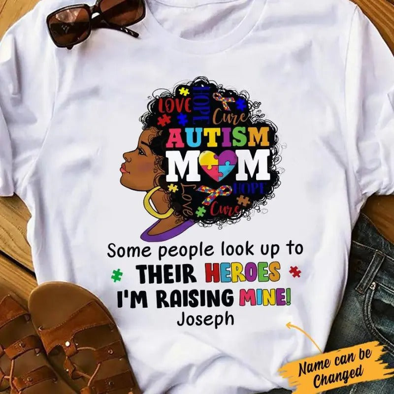 Personlized Autism Mom BWA Raising Her Hero T Shirt AG52 29O34 Hoodie, Sweatshirt | RetroVerseTees.com