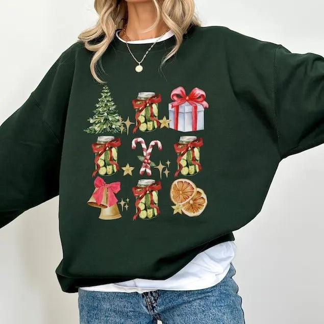 Pickle Christmas Sweatshirt Coquette Pickle Sweatshirt Gift for Pickle Lover Pickle Crewneck Pickle Lover Sweatshirt...