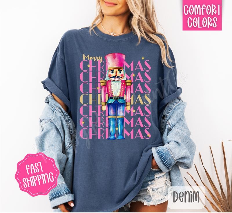 Pink Christmas Nutcracker Comfort Colors, Trendy Women's Holiday Tshirt Hoodie, Sweatshirt | RetroVerseTees.com