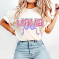 Pink Mama Coquette Bow T-Shirt, Mama Bow Shirt, Hand Drawn, Gift for mom Cotton Fabric Womenswear Hoodie, Sweatshirt