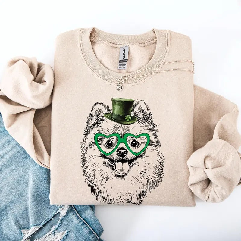 Pomeranian, Adorable Dog, St Patrick's Day, Lucky, Irish Sweatshirt, Crew Neck, Women's, Crewneck T-Shirts, Hoodie