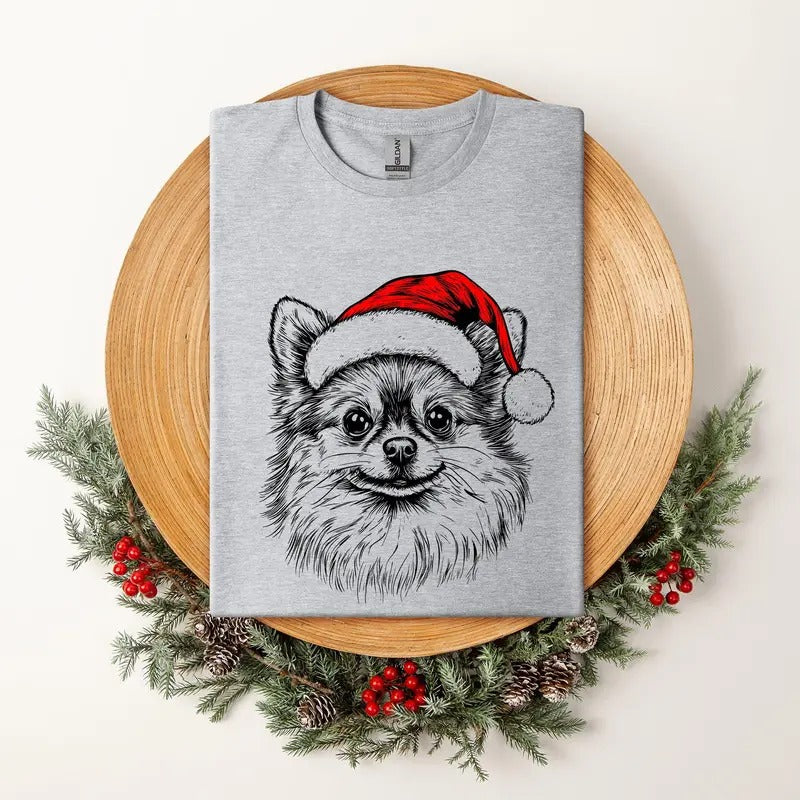 Pomeranian, Santa, Dog, Christmas, Dog Lover, Pet T-Shirt, Soft Style Tee, Women's Graphic Tshirt Hoodie, Sweatshirt