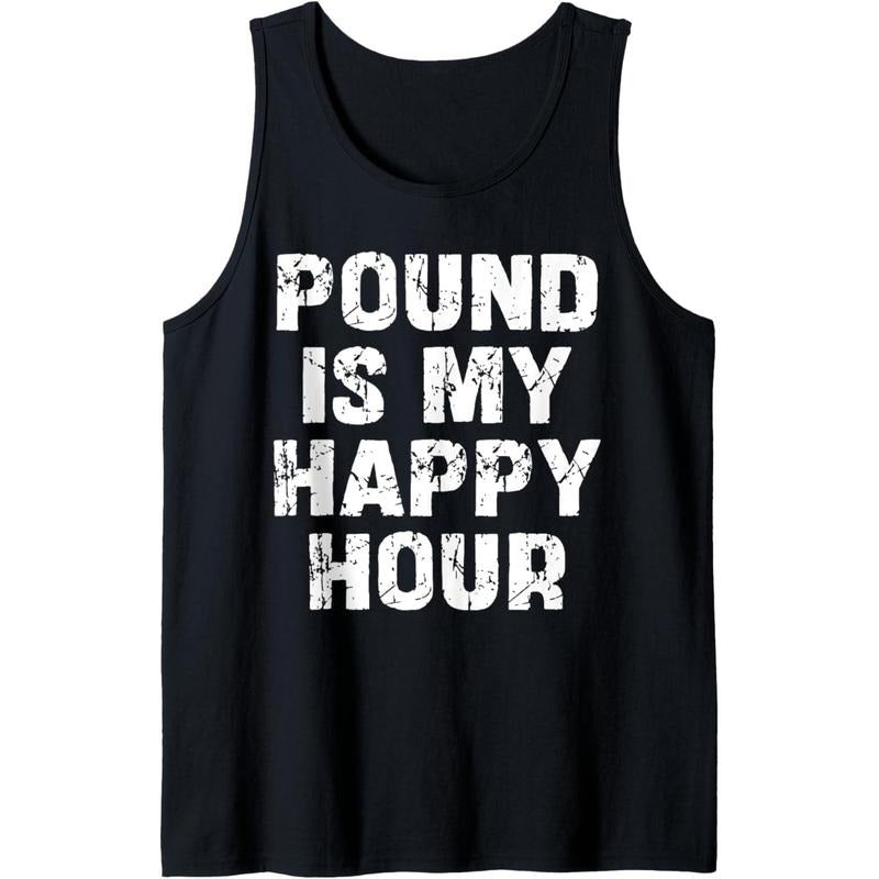 Pound Fitness Pound is my Happy Hour Funny Tank Top Made in USA T-Shirts, Hoodie, Sweatshirt | RetroVerseTees.com