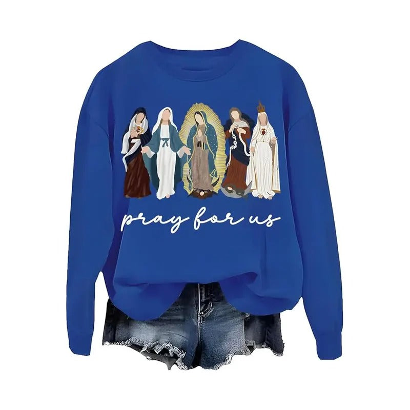 Pray For Us Sweatshirt Casual Street Style Fleece Fabric Crewneck Pullover Sweatshirt Tops Trendy for Women for Men...
