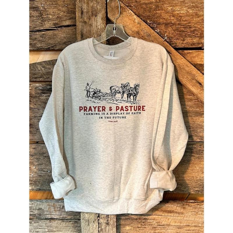 Prayer and Pasture  Hoodie and Sweater; T-shirt Cotton Menswear Polyester Tops Sweatshirt | RetroVerseTees.com