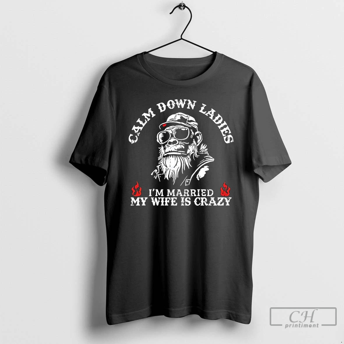 Premium Gorilla Calm Down Im Married And My Wife Is Crazy T-Shirts, Hoodie, Sweatshirt | RetroVerseTees.com