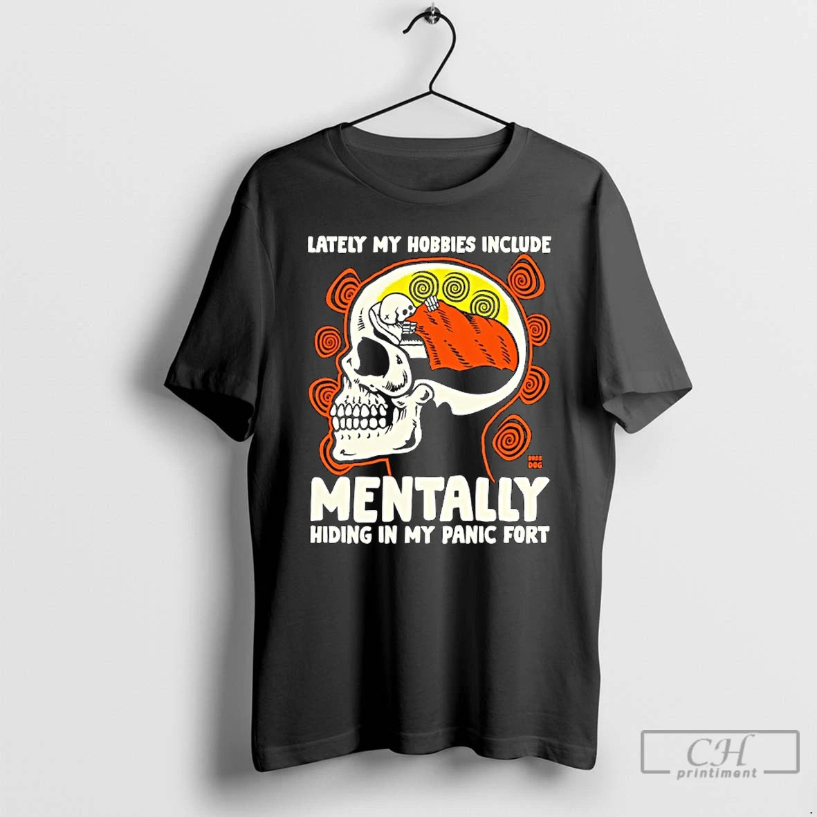 Premium Skull Lately My Hobbies Include Mentally Hiding In My Panic Fort T Shirts Sweater Hoodie, Sweatshirt
