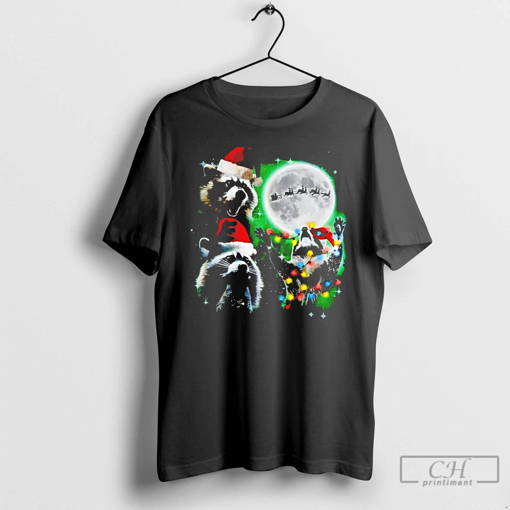 Premium Three Raccoons With The Moon Christmas T-Shirts, Hoodie, Sweatshirt | RetroVerseTees.com