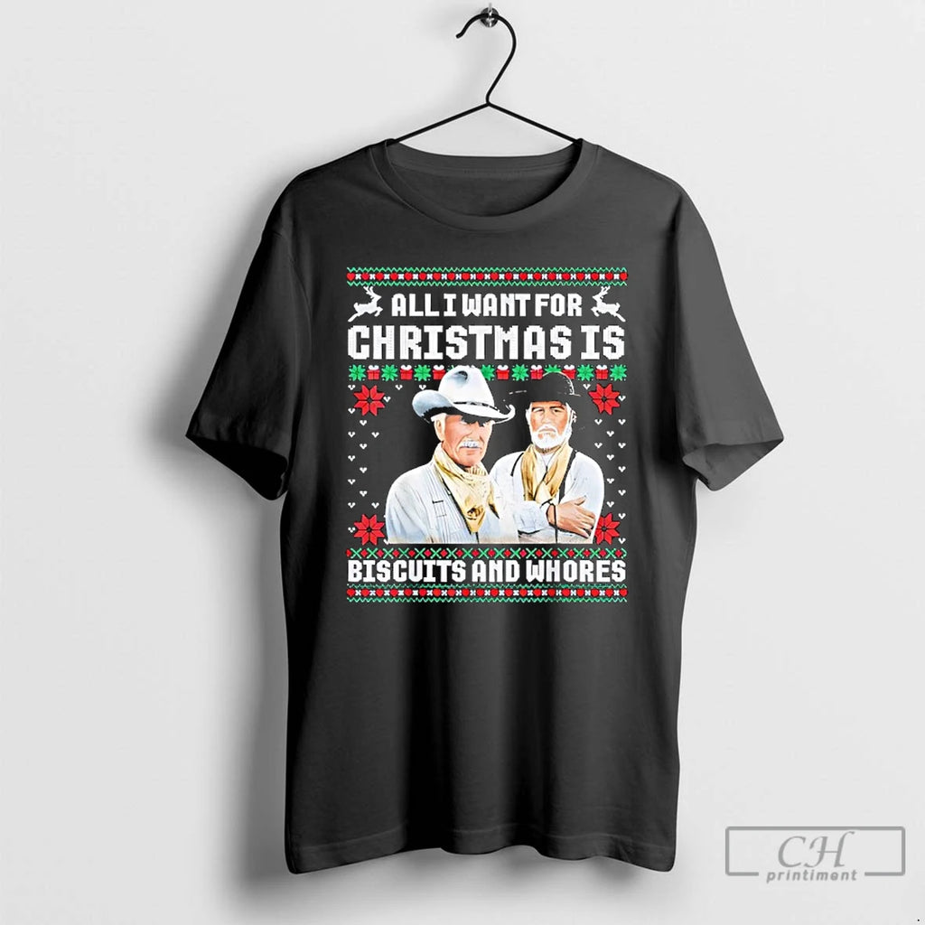 Premium Western Cowboys Biscuits And Whores Christmas Quote Retro T-Shirts, Hoodie, Sweatshirt | RetroVerseTees.com