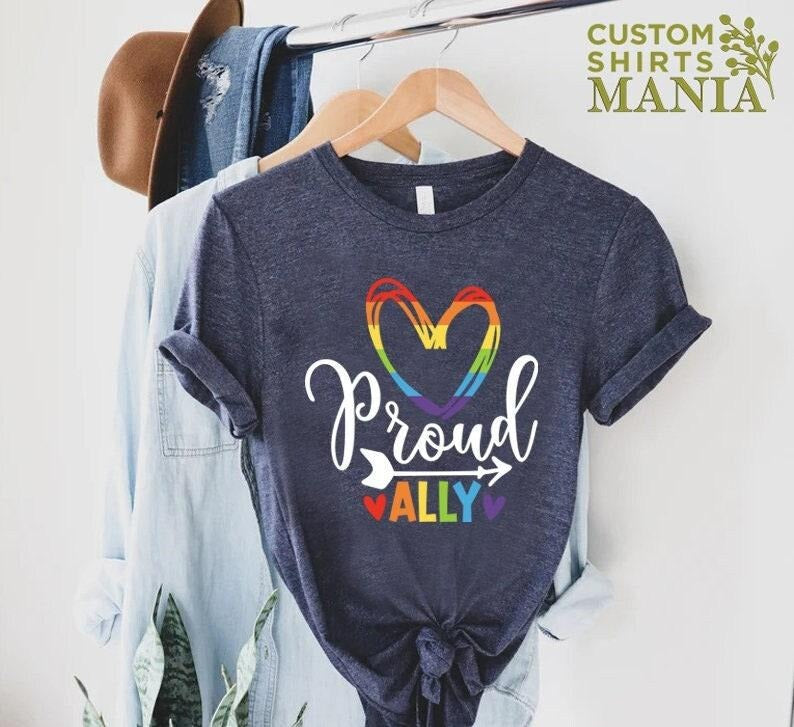 Proud Ally T Shirt Hoodie Sweater, LGBTQ T Shirt, Pride Gift For Ally, LGBTQ Ally Shirt, Gay Pride Shirt, LGBT Shirt...