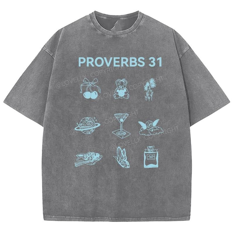 Proverbs 31 Unisex Washed T-Shirt, Christian Jesus  t shirts, Vintage 90s Graphic Tee Gift Cotton Top Womenswear, Mineral...