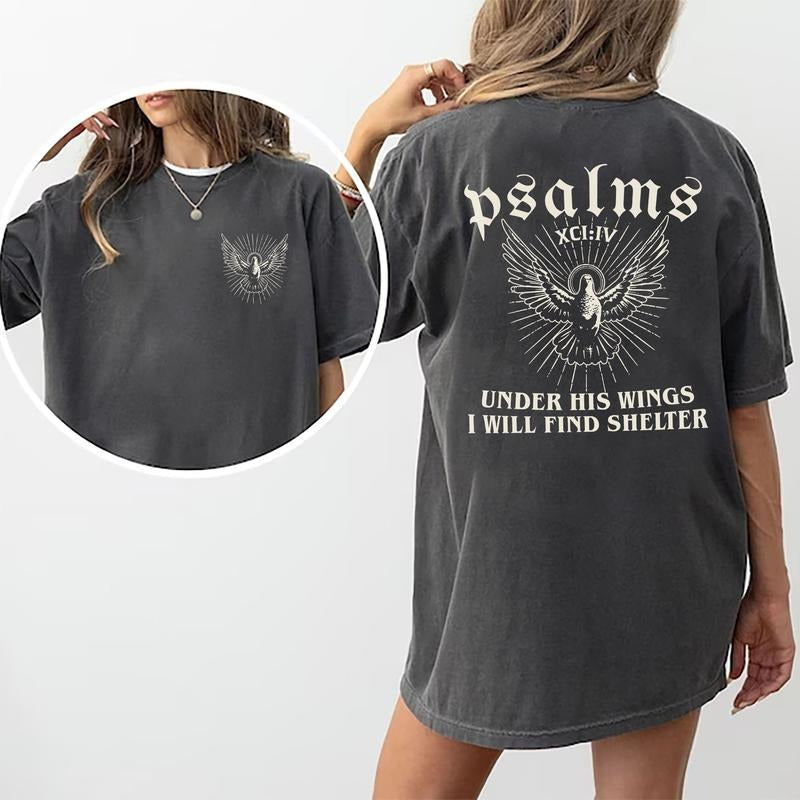 Psalms 91 Shirt, Under His Wings I Will Find Shelter Christian Shirt, Bible Verse Women Tee, Jesus Shirts, Women's...