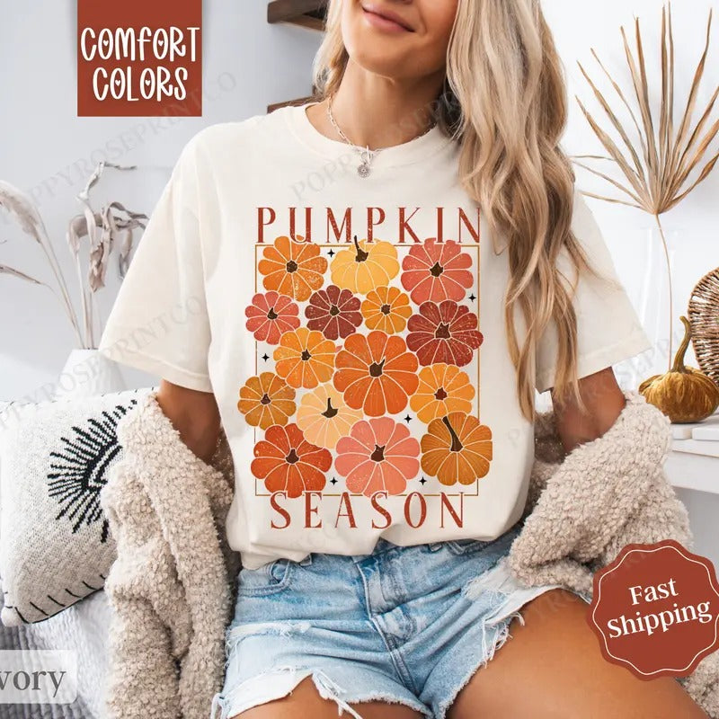 Pumpkin Season Shirt Comfort Colors, Womens Fall Shirt, Womenswear Oversized Crewneck Hoodie, Sweatshirt | RetroVerseTees.com