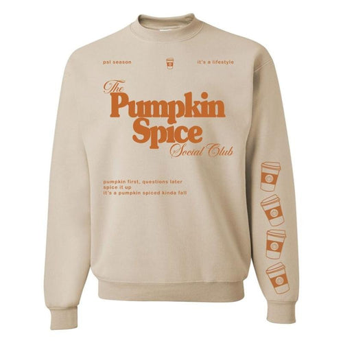 'Pumpkin Spice Social Club' Crewneck Sweatshirt T-Shirts, Hoodie | RetroVerseTees.com
