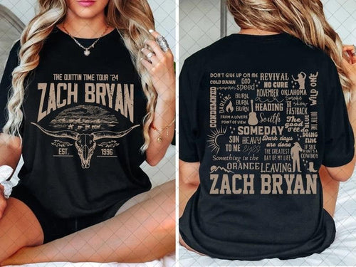 "Quittin' Time Tour Za99ch Bry11an 2024 Tour T-Shirt S-3XL, Country Music, Concert Merch, Unisex Shirt, Trending Gift For...