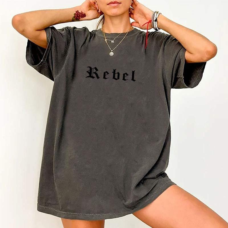 Rebel Shirt, Rebel Punk Rock N Roll Graphic Tee Women, Cute Fun Retro Vintage Saying Shirt, Comfy Fabric Oversized...