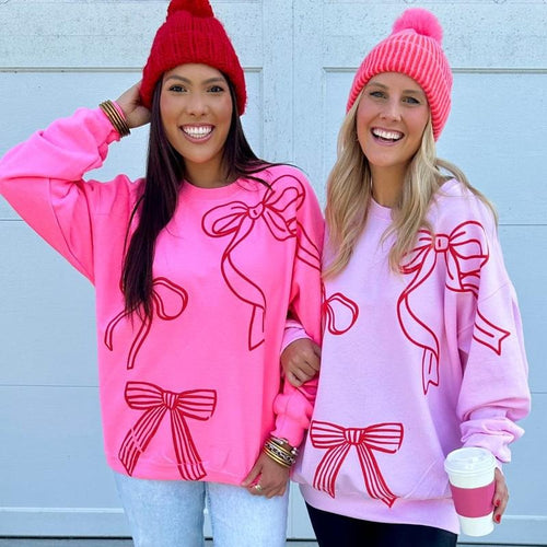 'Red Bows' PUFF Crewneck Sweatshirt T-Shirts, Hoodie | RetroVerseTees.com